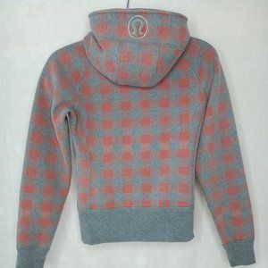 Lululemon Checker Orange Gray Zip Scuba Hoodie Sweatshirt (L)